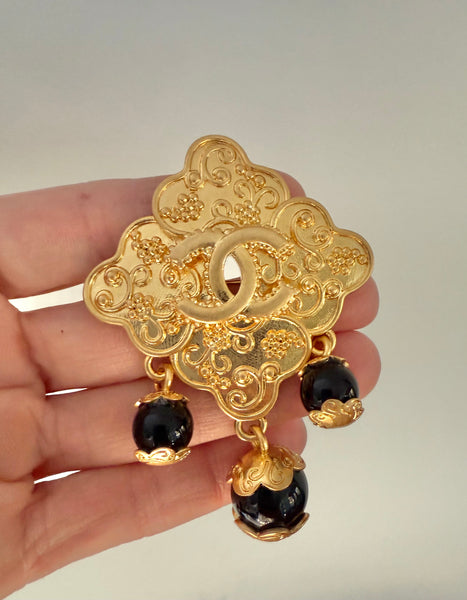 Chanel Etruscan Brooch with Green Glass Beads
