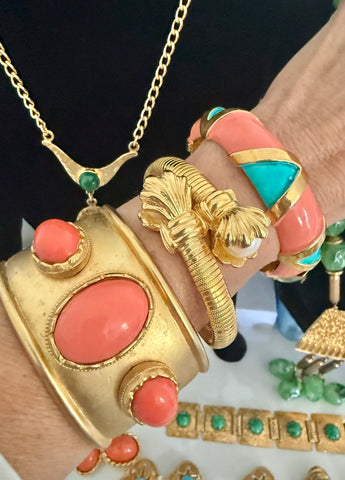 Kenneth Jay Lane Coral Cabochon Cuff Bracelet
