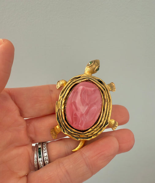 Hattie Carnegie Pink Turtle Brooch