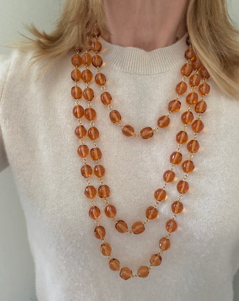 Chanel Honey Citrine Gripoix Triple Strand Necklace