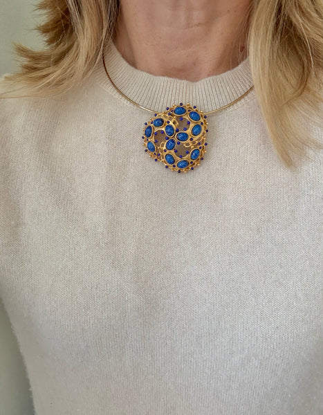 Lapis Brooch on Choker Wire