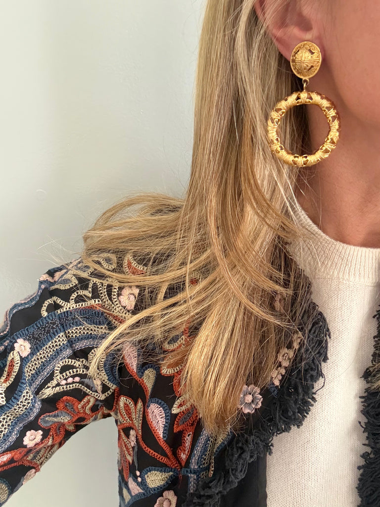 Monet Etruscan Clip On Door Knocker Earrings