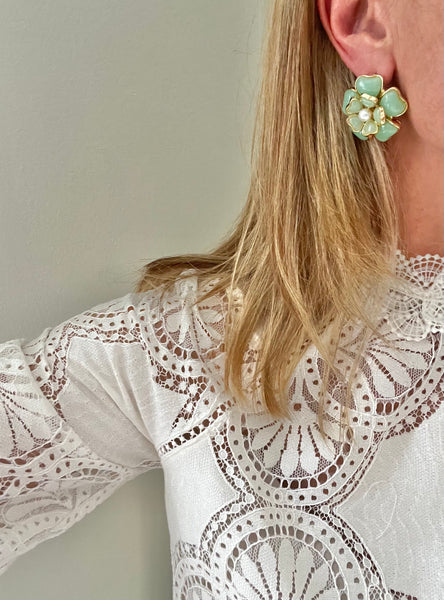 Glass Flower Post Earrings