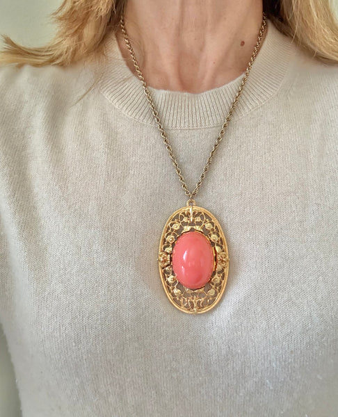 Coral Resin Pendant Necklace
