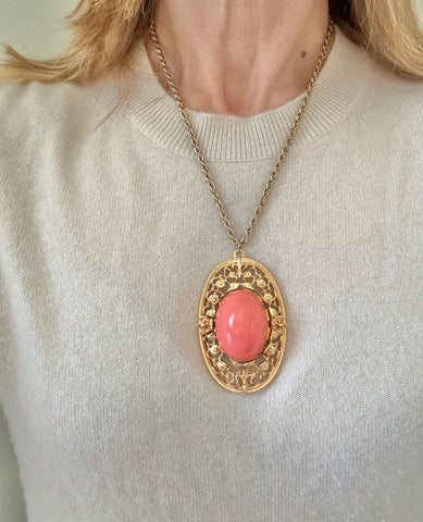 Coral Resin Pendant Necklace