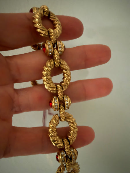 Reserved: Link Bracelet with Red Cabochons