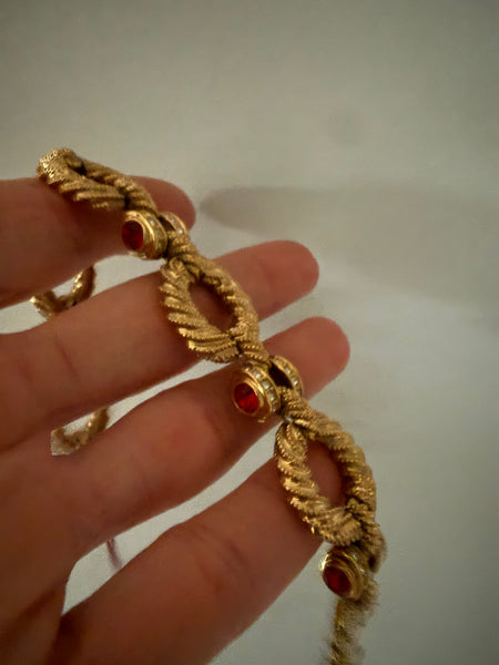 Reserved: Link Bracelet with Red Cabochons