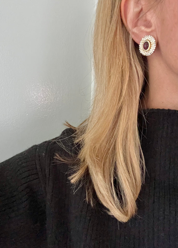 Christian Dior Amethyst and Rhinestone Clip On Earrings