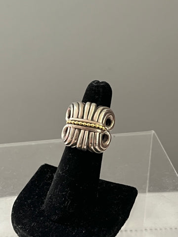 Signed Caviar Sterling Silver & 18k Gold Ring Sz 5
