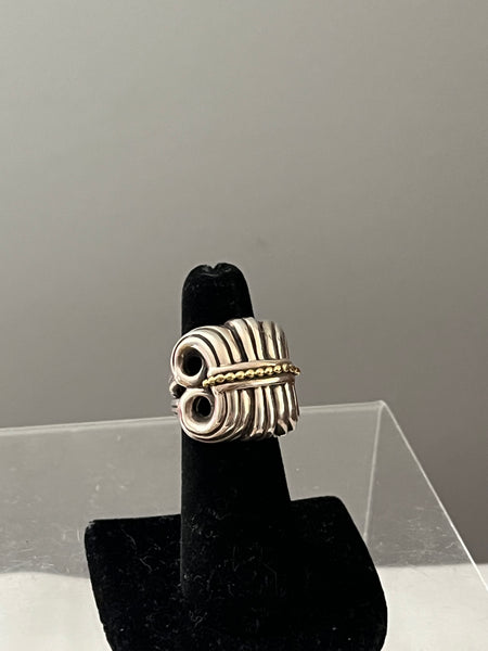 Signed Caviar Sterling Silver & 18k Gold Ring Sz 5