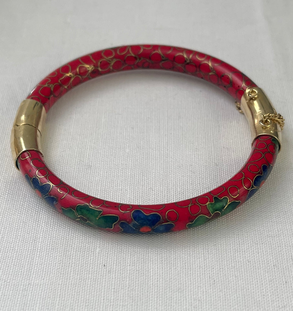 Red Cloisonné Hinged Bracelet