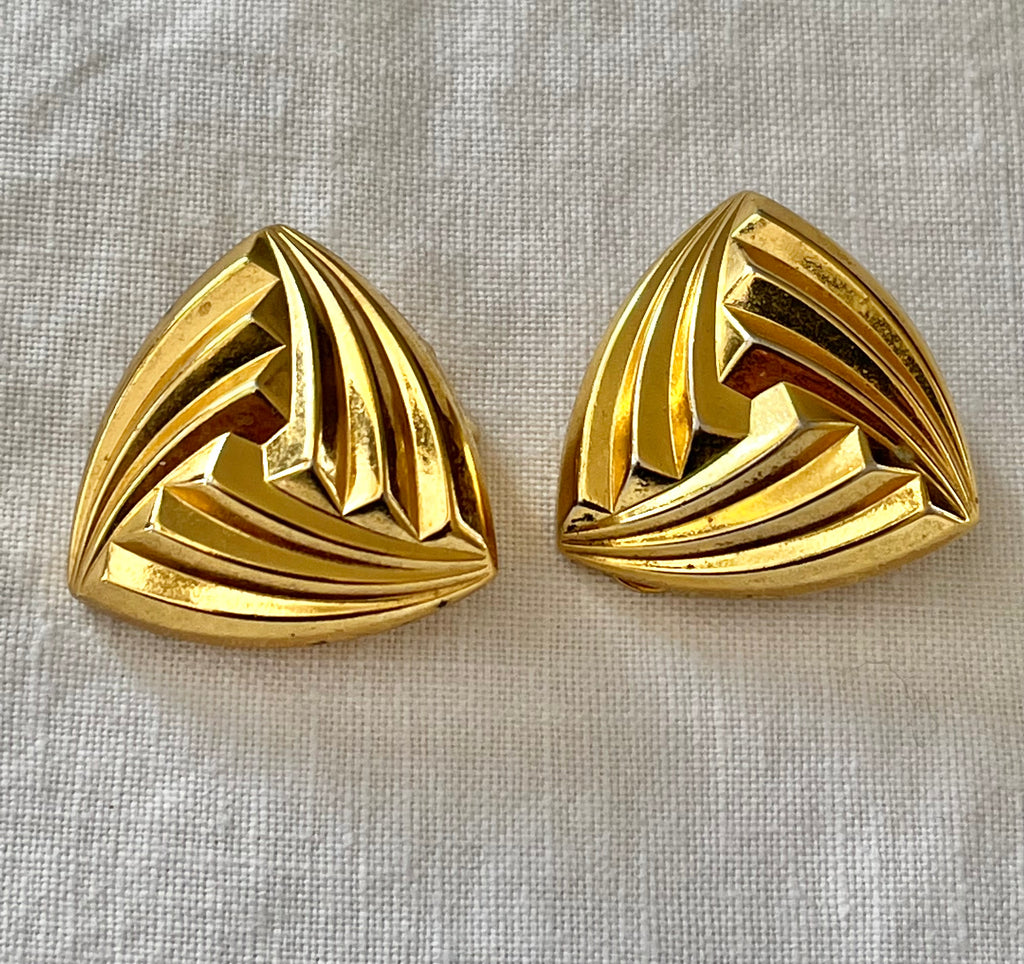 Christian Dior Gold Triangular Clip On Earrings
