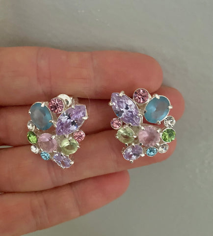 Napier Pastel Rhinestone Clip On Earrings