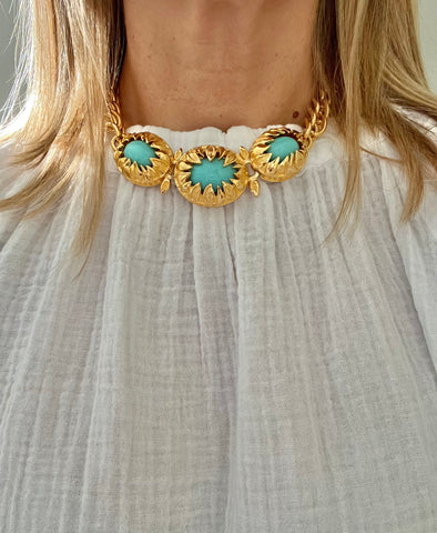 Fendi Turquoise & Gold Plate Choker Necklace