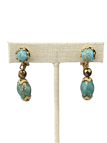 Petite Turquoise Clip On Dangle Earrings