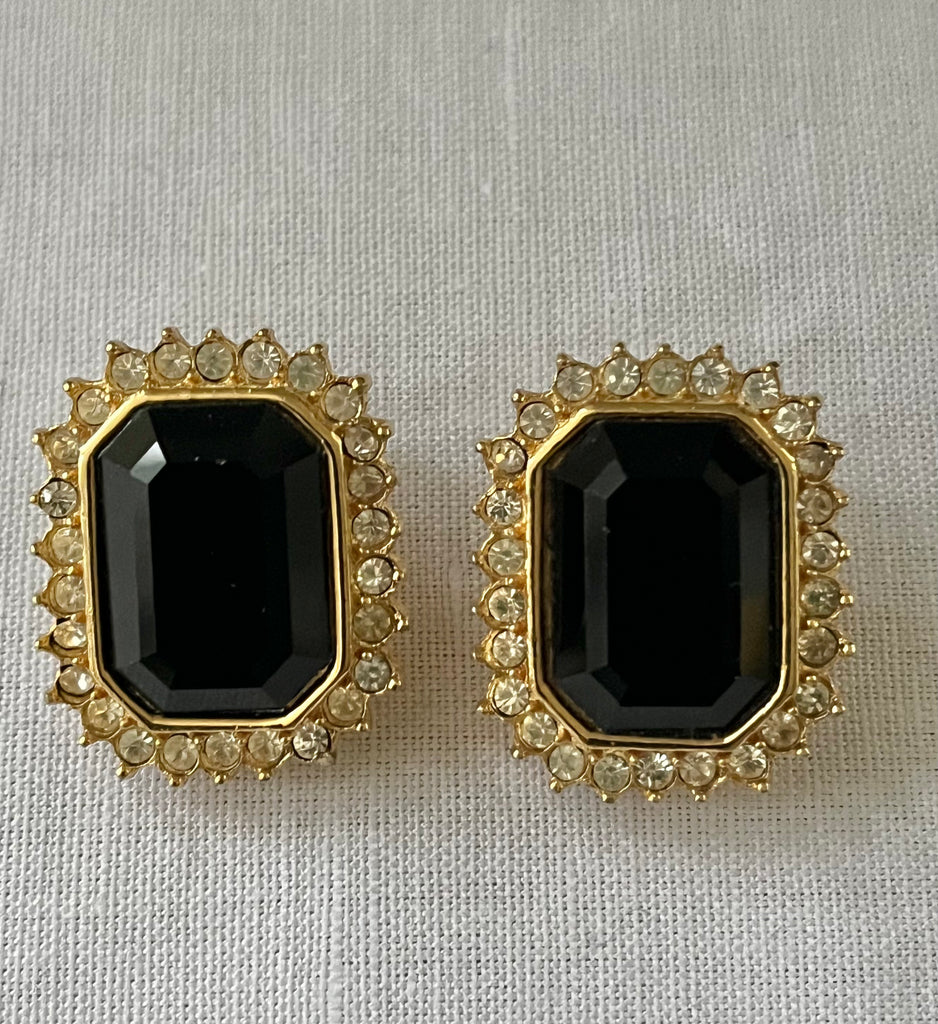 Givenchy Black Rhinestone Clip On Earrings