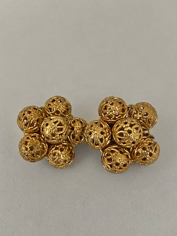 Gold Tone Filigree Ball Clip On Earrings