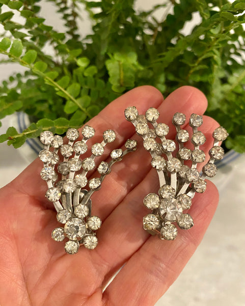 Rhinestone Spray Clip On Earrings