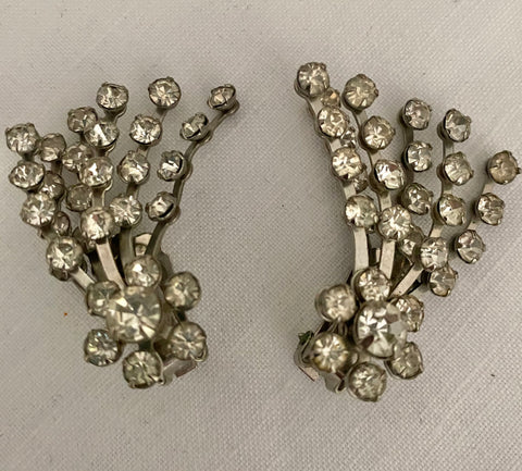 Rhinestone Spray Clip On Earrings