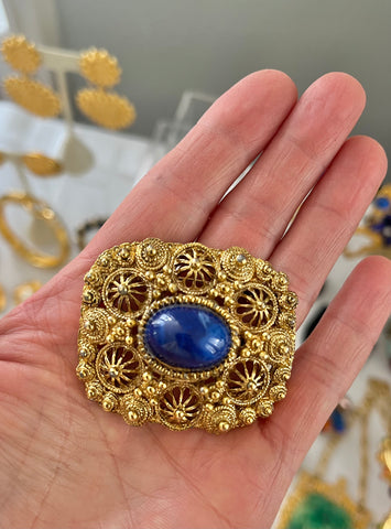 West German Lapis Cabochon Brooch